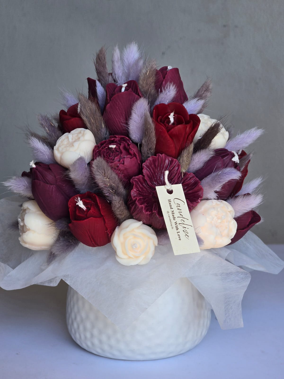 Burgundy & Lavender Candle Flower Bouquet